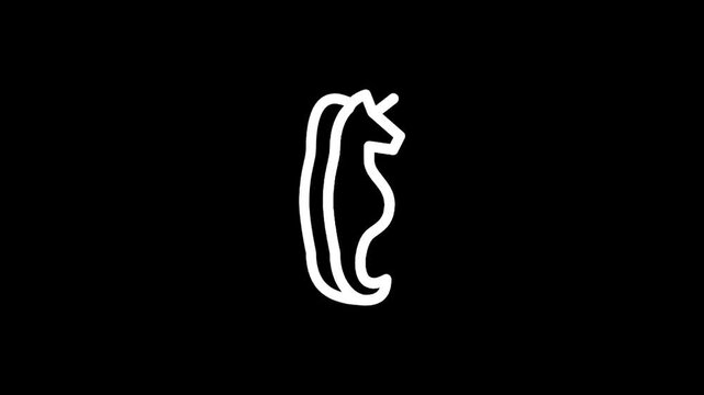 Minimalist white seahorse unicorn hybrid logo on a black background