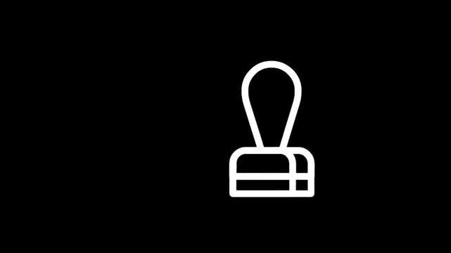 Simple white outline icon of a stamp on a black background