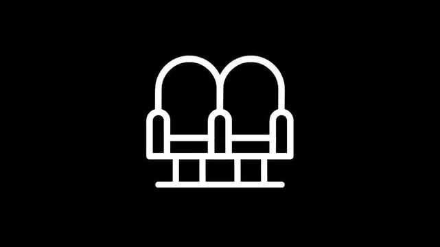 Simple line art icon of two empty cinema seats side by side on a black background