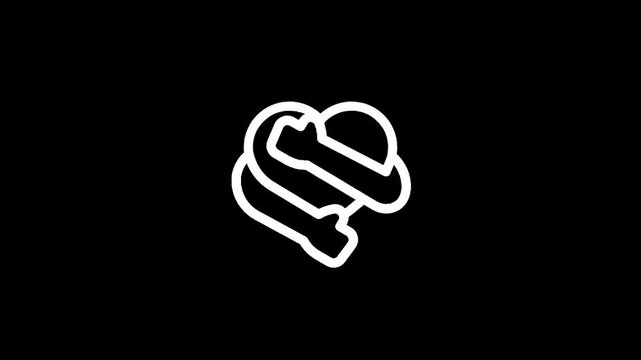 Abstract white heart icon with arms hugging itself on a black background