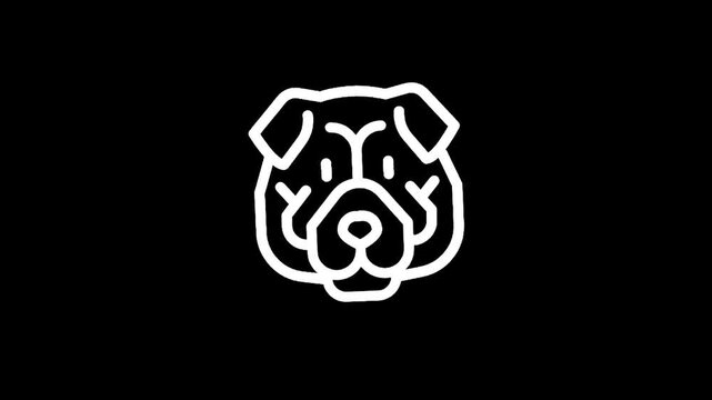 Minimalist white outline of a shar pei dog face on a black background
