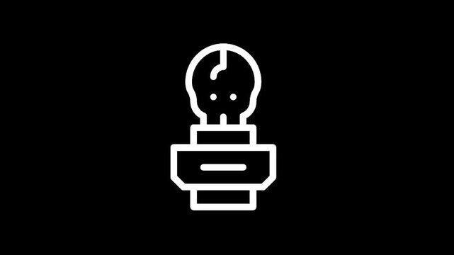 Stylized white outline icon of a light bulb with a base on a black background
