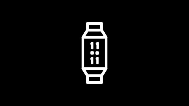 Simple white line icon of a digital watch displaying the time 11:11 on a black background