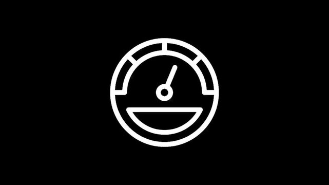 Simple white speedometer icon on a black background, representing speed and performance