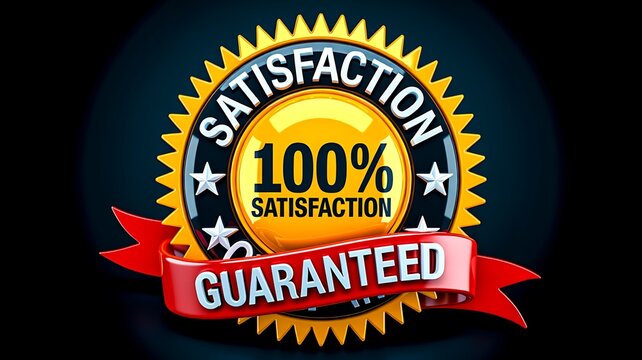 One hundred percent satisfaction guarantee badge with premium quality seal