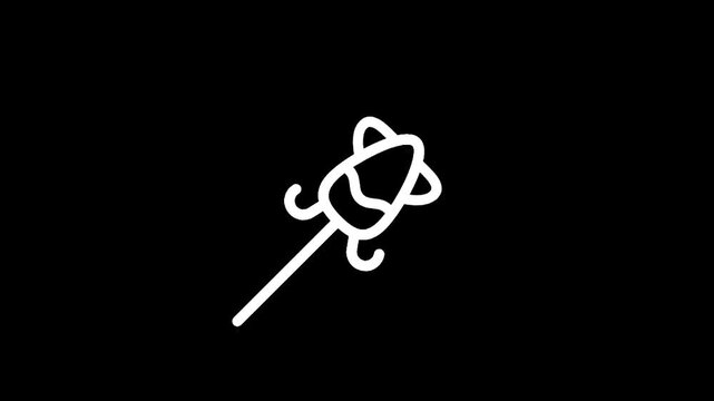 Simple white line drawing of a rocket ship on a black background