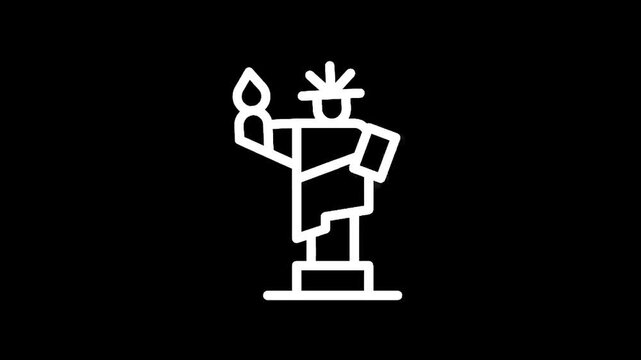 Stylized white outline of the Statue of Liberty on a black background