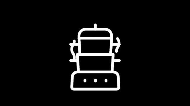 Simple white line icon of a food processor on a black background