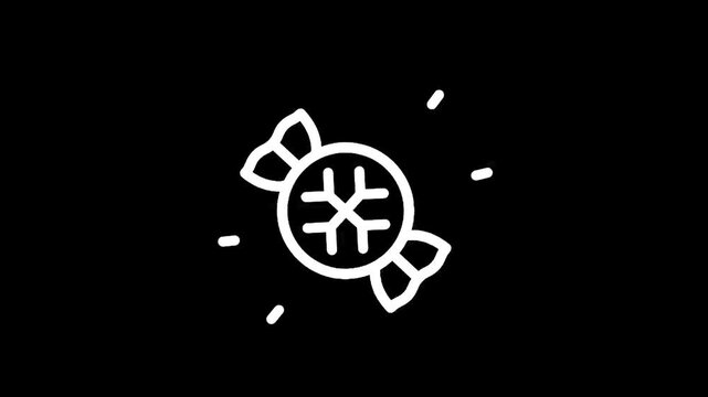 Winter holiday candy icon with snowflake design and sparkling effects on black background