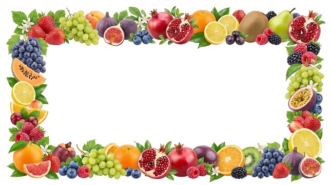Rectangular frame composed of various fresh fruits