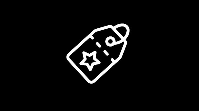 Simple white outline of a price tag with a star inside on a black background