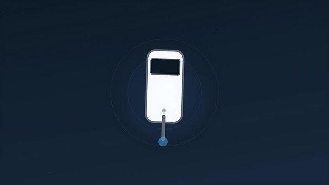 Modern electronic access card reader device scanning pass or ticket futuristic technology interface glowing blue light on dark screen loop
