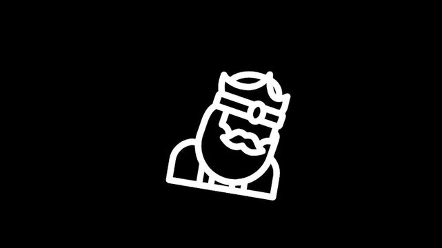Stylized line art of a king with a crown and mustache on a black background
