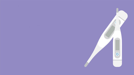 Digital thermometers isolated on purple background, electronic temperature measuring devices for healthcare and fever monitoring, medical equipment banner with copy space. © AbdulRehman