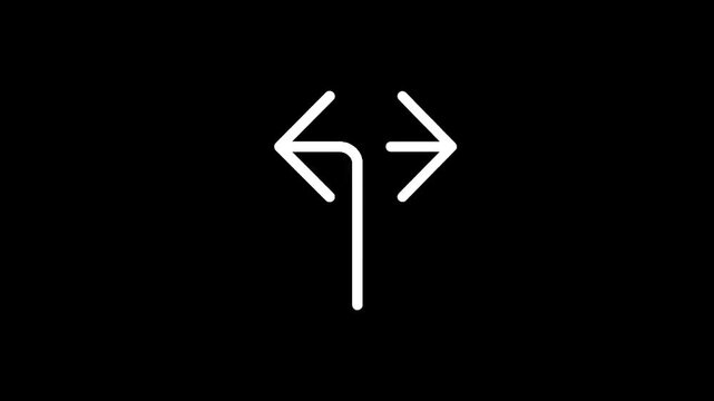 White arrow symbol indicating a choice between two directions on a black background