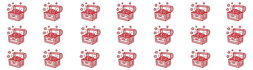 Hand-drawn red treasure chest overflowing with gold coins © baktiar