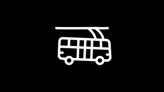Simple line art icon of a trolleybus on a black background