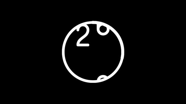 Minimalist white clock face with numbers 2 and 0 on black background