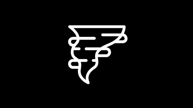 Simple white tornado icon on a black background, representing natural disaster and storm