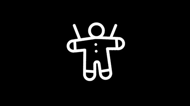 Gingerbread man icon with crossed arms and legs on a black background