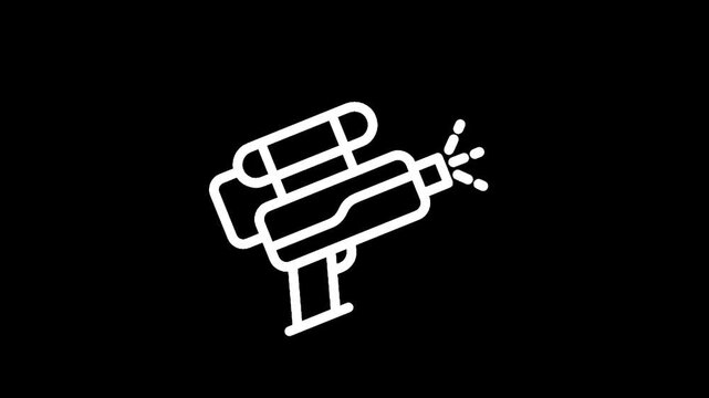 Simple white line art icon of a water gun on a black background