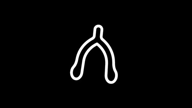 Simple white wishbone icon on a black background, symbolizing luck and hope