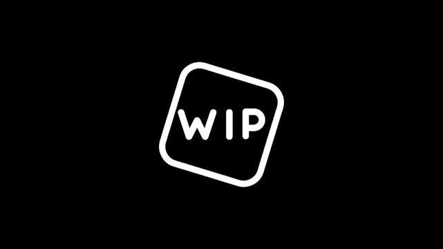 Work in progress icon with the letters WIP inside a rounded square on a black background