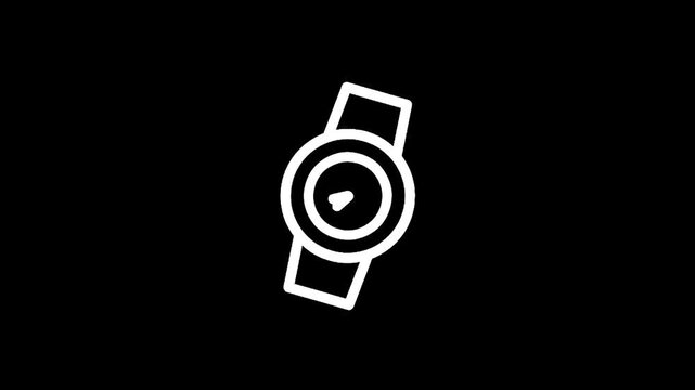 Simple white line art icon of a wristwatch on a black background