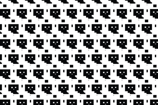 Seamless abstract pixel art pattern featuring geometric ghost
