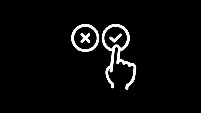 Hand selecting a cross mark icon over a check mark icon, representing a choice