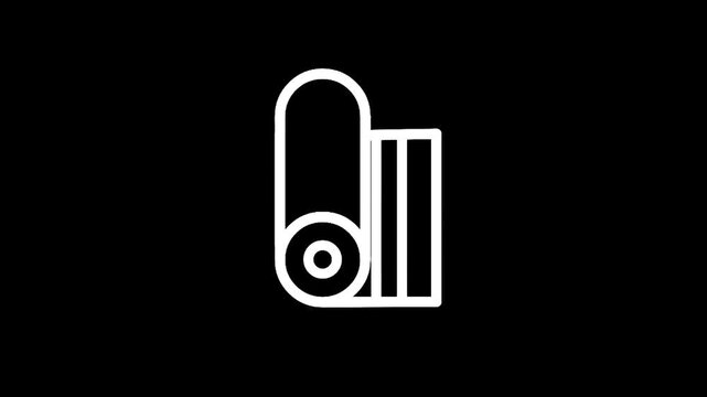 Simple white icon of a rolled yoga mat and a folded mat on a black background