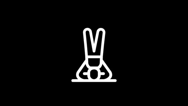 Minimalist white icon of a person performing a headstand yoga pose on a black background