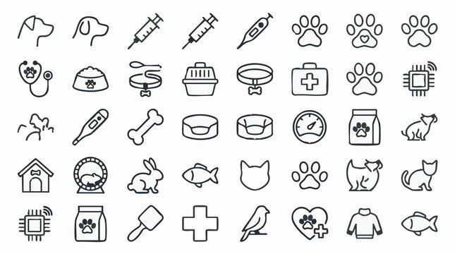 Pet and Veterinary Services Line Icons Set, Animal Care Outline Vector