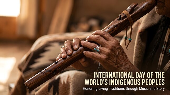 Indigenous musician holding traditional wooden flute for cultural heritage