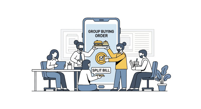 People ordering food and splitting bill on smartphone app