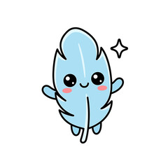 Naklejka premium Cute Kawaii Light Blue Feather Character with Smiling Face for Childrens Illustrations and Happy Stationery Designs