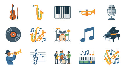 Sleek Colorful Set of Musical Instruments Notes and Performance Icons for Creative Projects with high quality professional line art symbols for modern creative design and digital branding projects © aayt