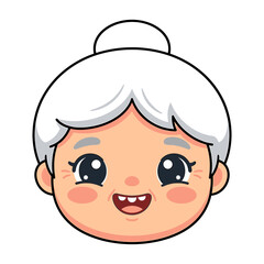 Cute Cartoon Character Illustration of a friendly elderly grandmother face with white hair and happy smile