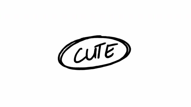 Minimalist hand drawn scribble animation with cute text in black oval shape on white background Video 4K