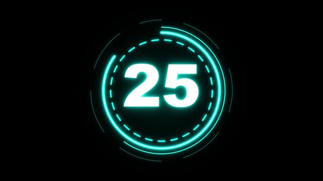 30 Second Countdown Neon. thirty second neon cyan circular digital countdown timer