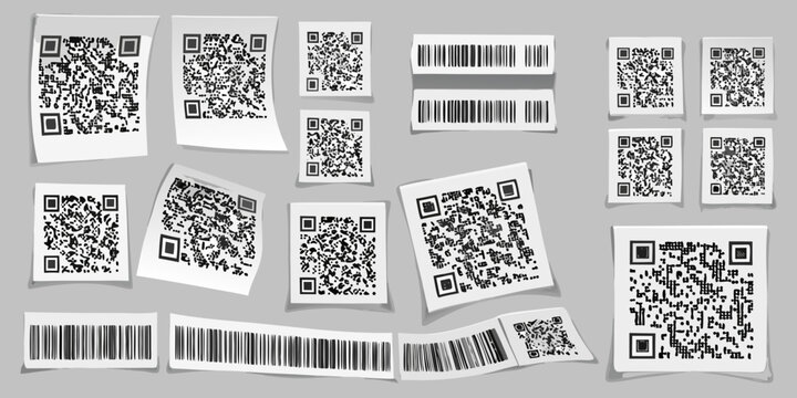 Barcode And Qr Code Collection Various Styles On White Paper