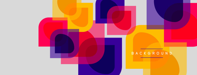 Fototapeta premium Abstract geometric shapes overlap, creating vibrant colorful background. Modern design utilizes contrasting hues, simple forms.