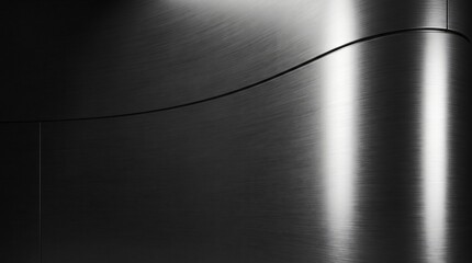 Obraz premium Modern industrial background of brushed dark metallic surfaces with elegant curves and reflections. 