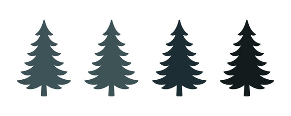Obraz premium Four gradient Christmas trees in shades of blue and gray on a checkered background.