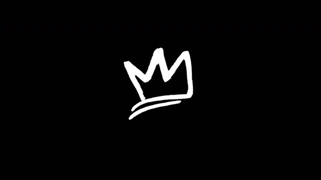 Hand Drawn White Scribble Crown Motion Sketch on Black Background Minimalist Graphic Global Animation Video 4K