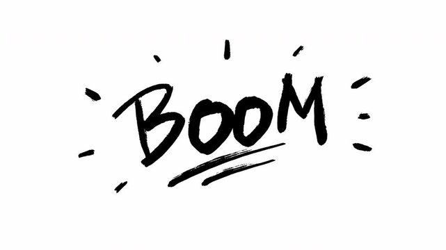 Hand-drawn BOOM comic text animation with scribble doodle effect and action lines for pop art motion Video 4K