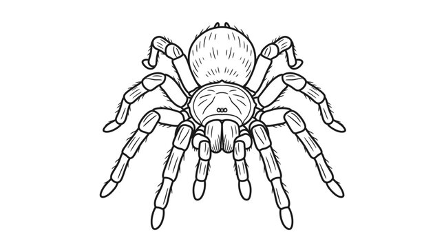 Top view tarantula spider line art drawing.