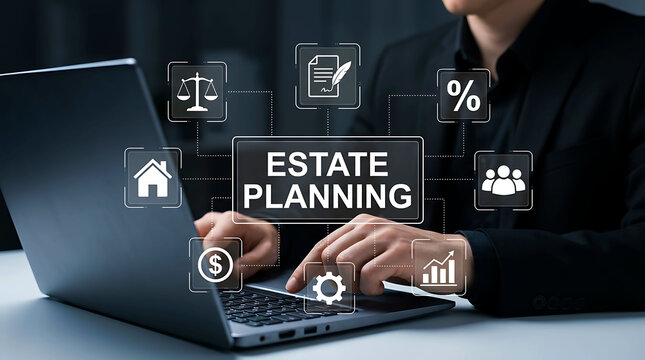 Estate Planning Businessman Laptop Will Document Law Finance Growth Concept