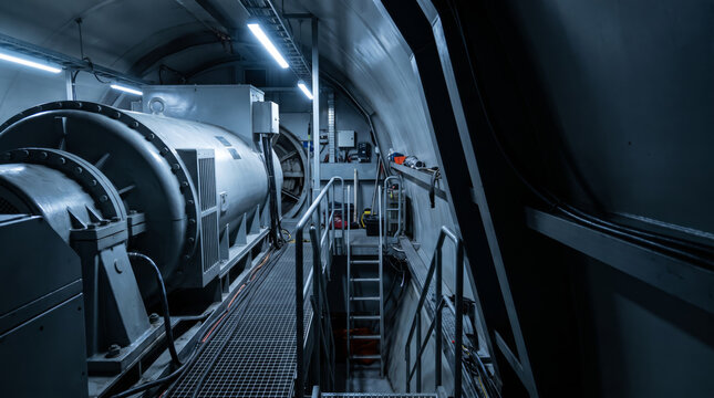 Inside a Wind Turbine Nacelle With Generator Housing