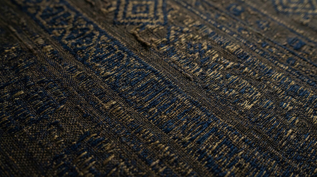 Handwoven Thai Mudmee Silk With Indigo and Gold Weave